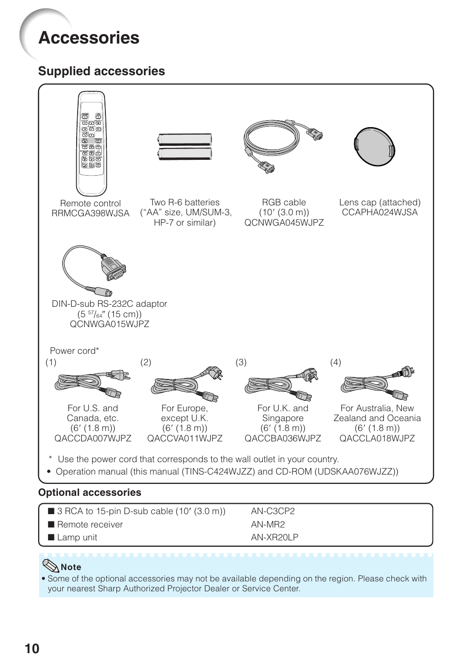 Accessories, Supplied accessories | Sharp XG-MB65X User Manual | Page 14 / 69