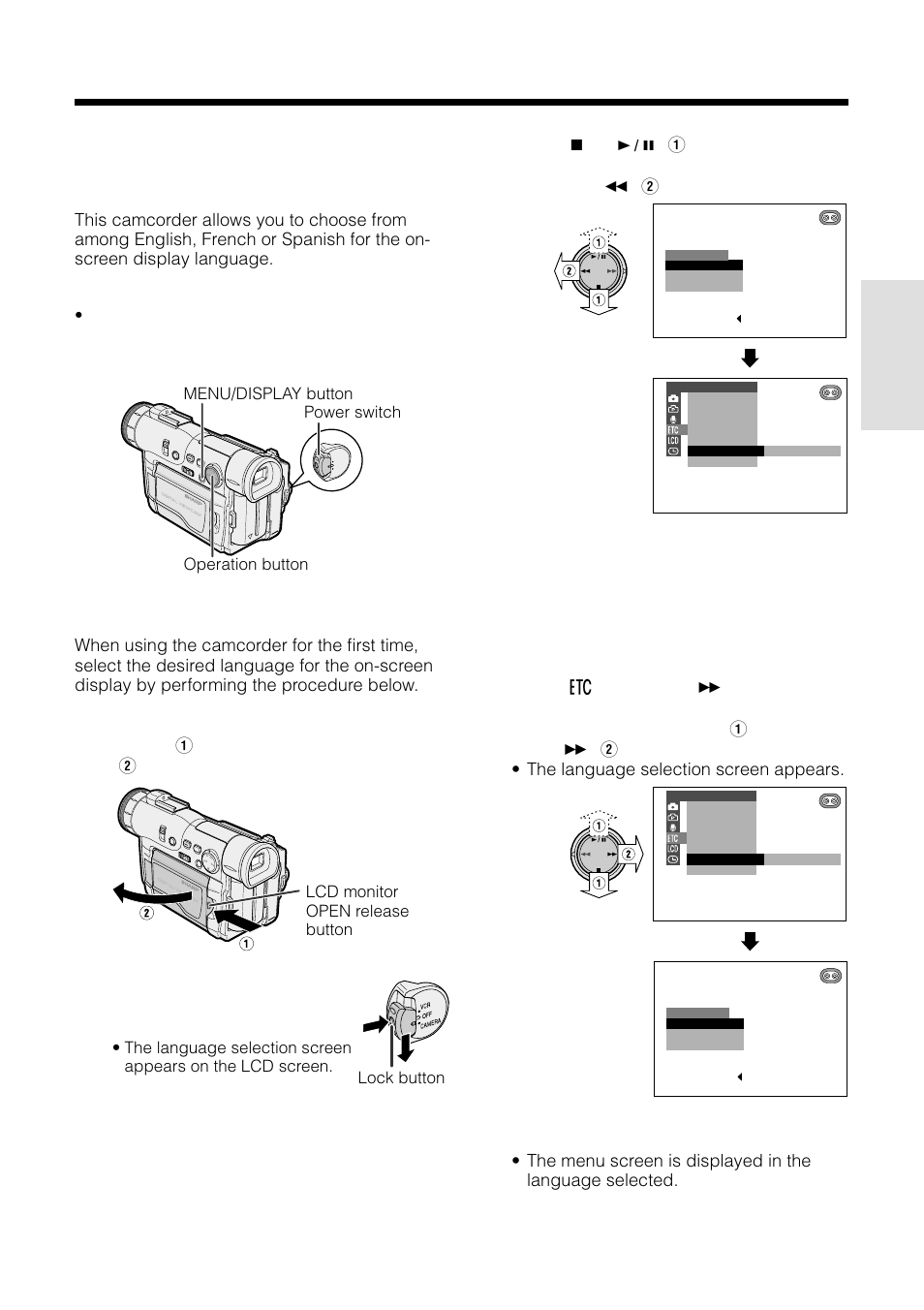 Selecting the language for the on-screen display, Setting the language, Changing the language | Sharp VL-WD250U User Manual | Page 25 / 92