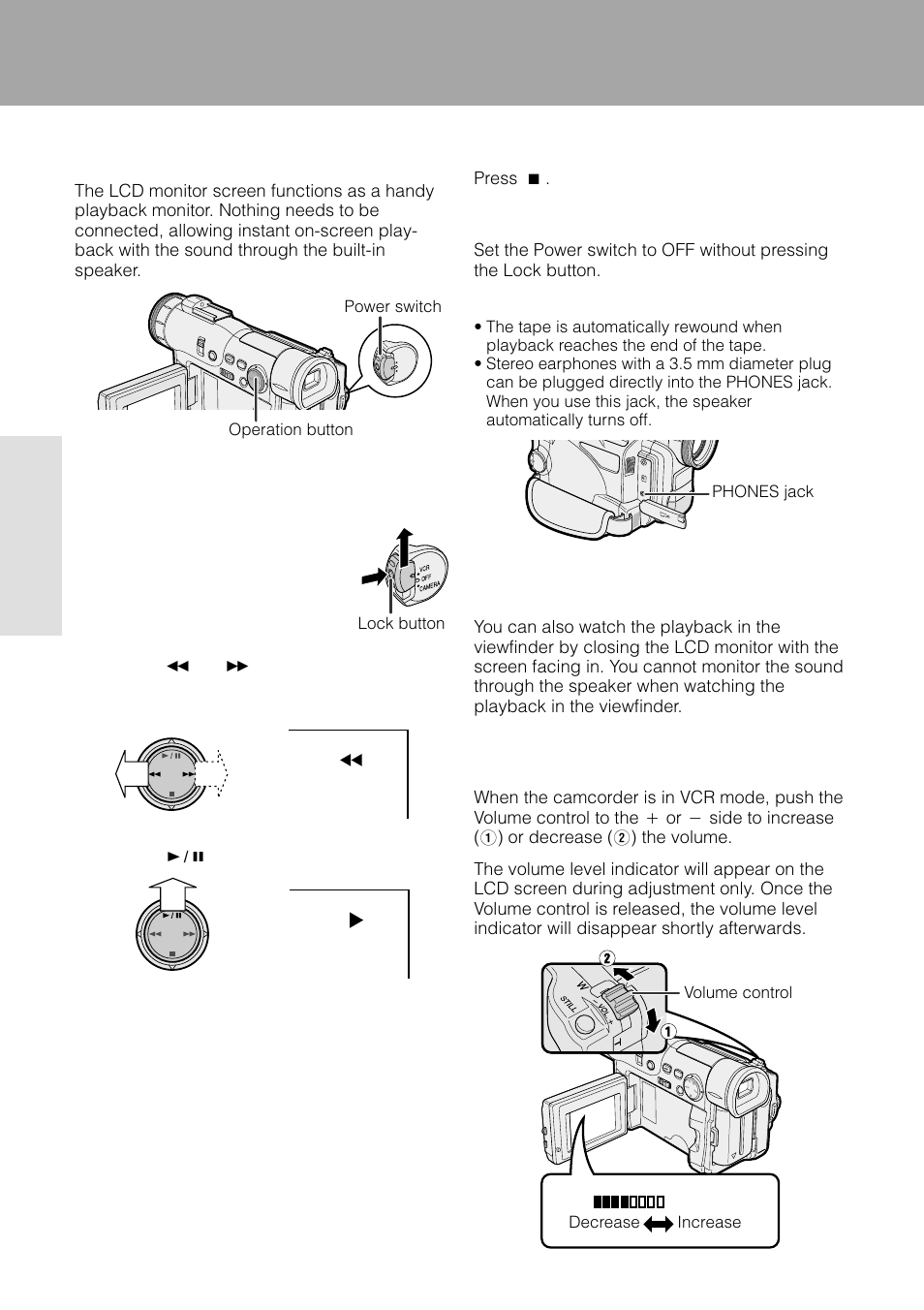 Basic operations, Playback, Volume control | Sharp VL-WD250U User Manual | Page 34 / 92