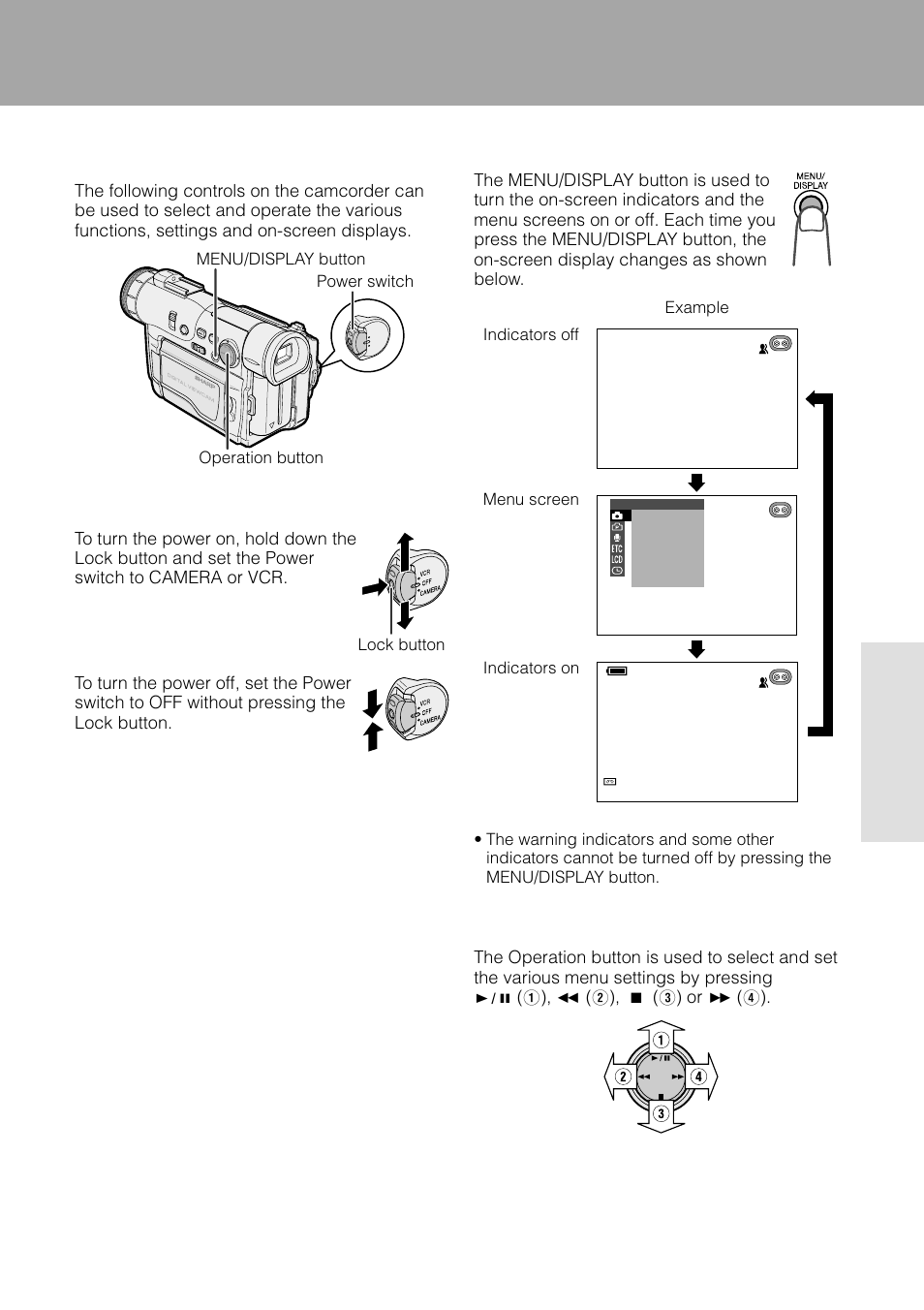Useful features, Using the controls, Power switch | Menu/display button, Operation button | Sharp VL-WD250U User Manual | Page 37 / 92