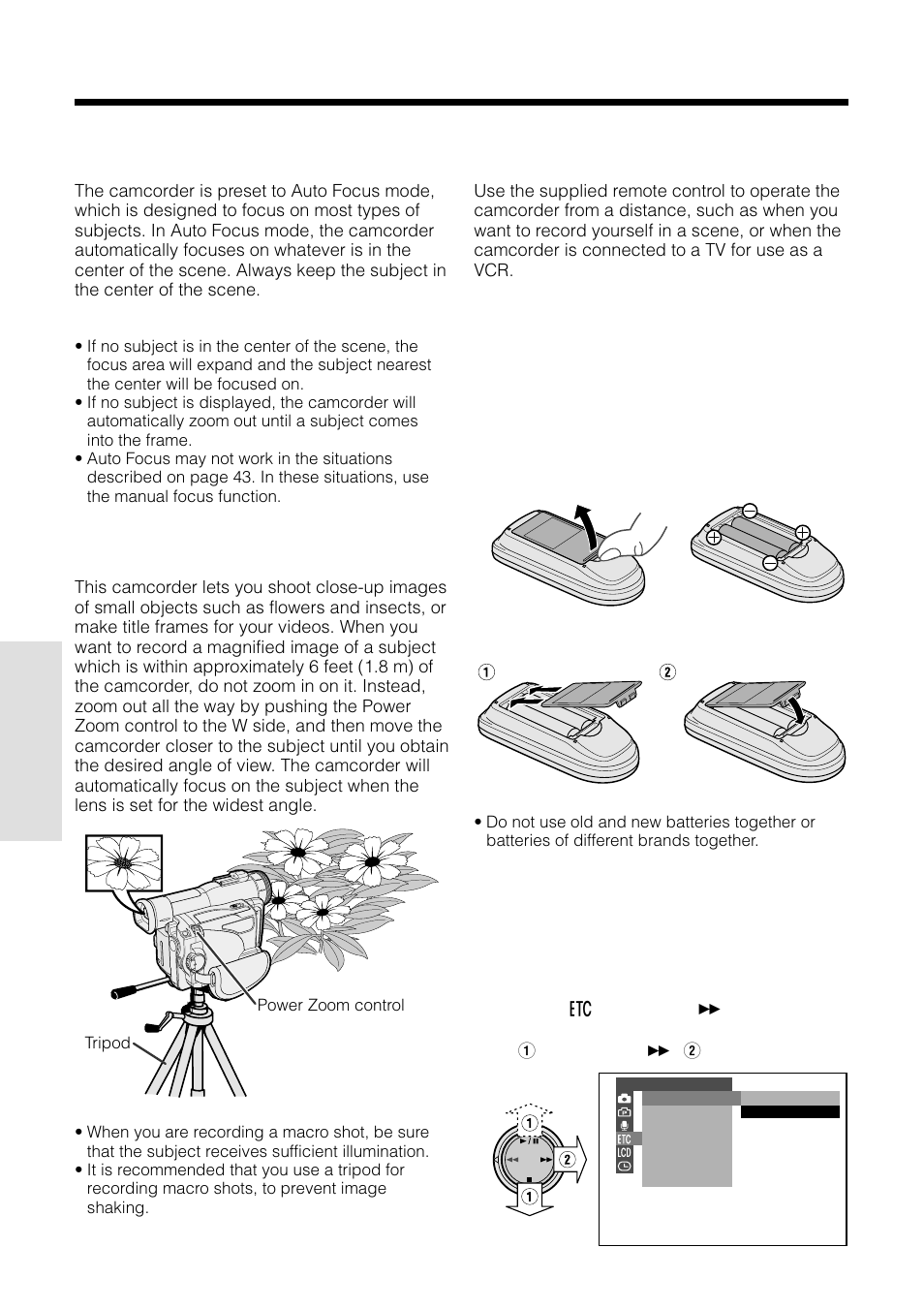 Auto focus, Macro shots, Using the remote control | Sharp VL-WD250U User Manual | Page 50 / 92