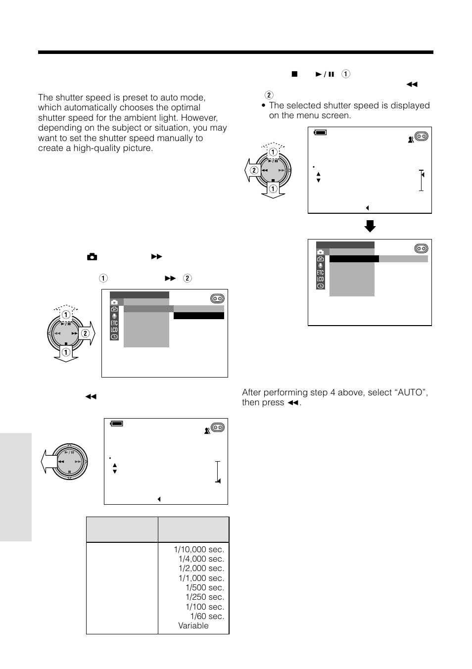 Setting the shutter speed, Advanced features camera recording | Sharp VL-WD250U User Manual | Page 58 / 92