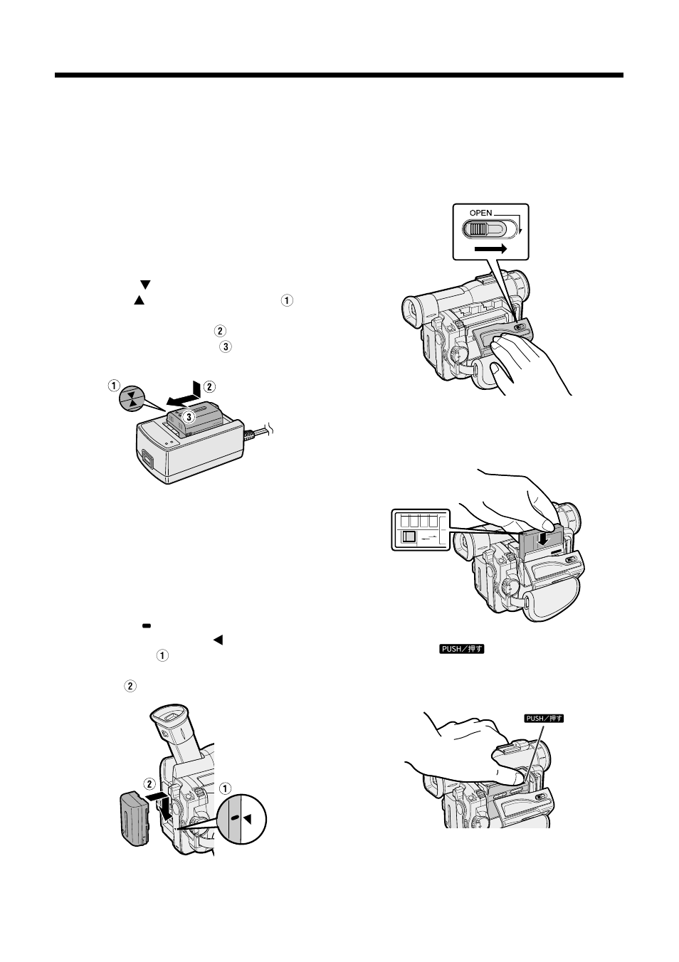 Quick operation guide, Charging the battery pack 1, Inserting a mini dv cassette 1 | Attaching the battery pack 1 | Sharp VL-WD250U User Manual | Page 6 / 92