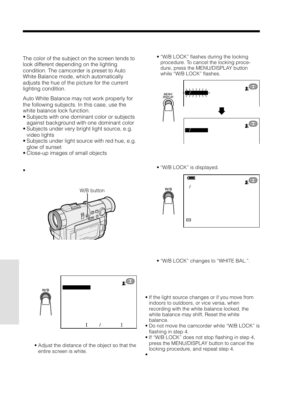 White balance lock, Advanced features camera recording | Sharp VL-WD250U User Manual | Page 60 / 92