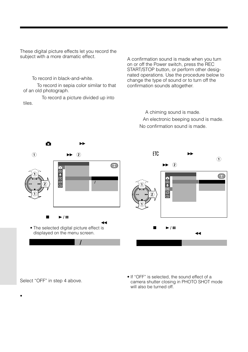Digital picture effects, Setting the confirmation sounds | Sharp VL-WD250U User Manual | Page 62 / 92