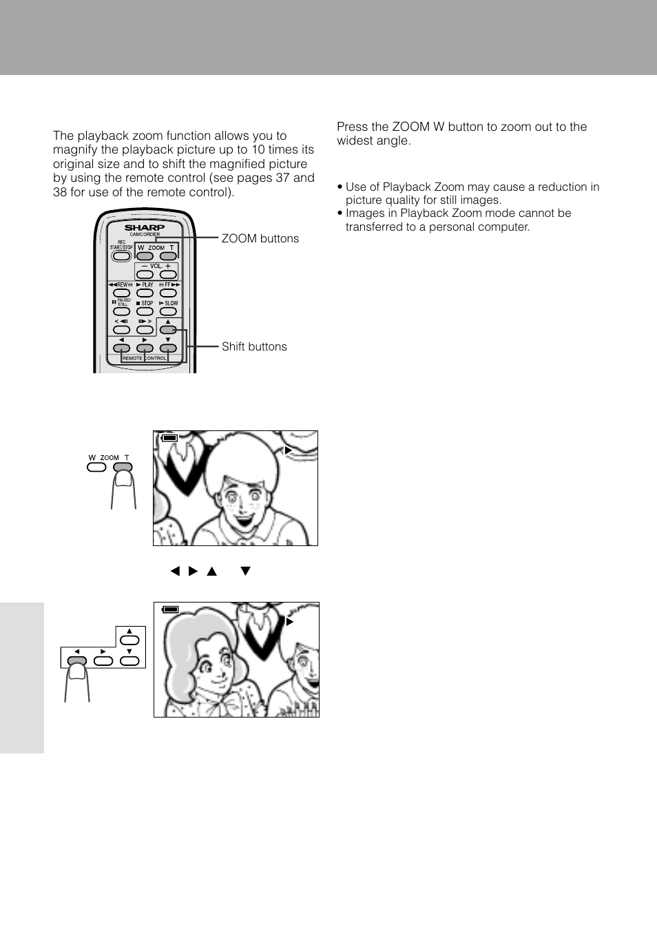 Advanced features, Playback zoom, Playback | Advanced features playback | Sharp VL-WD250U User Manual | Page 64 / 92