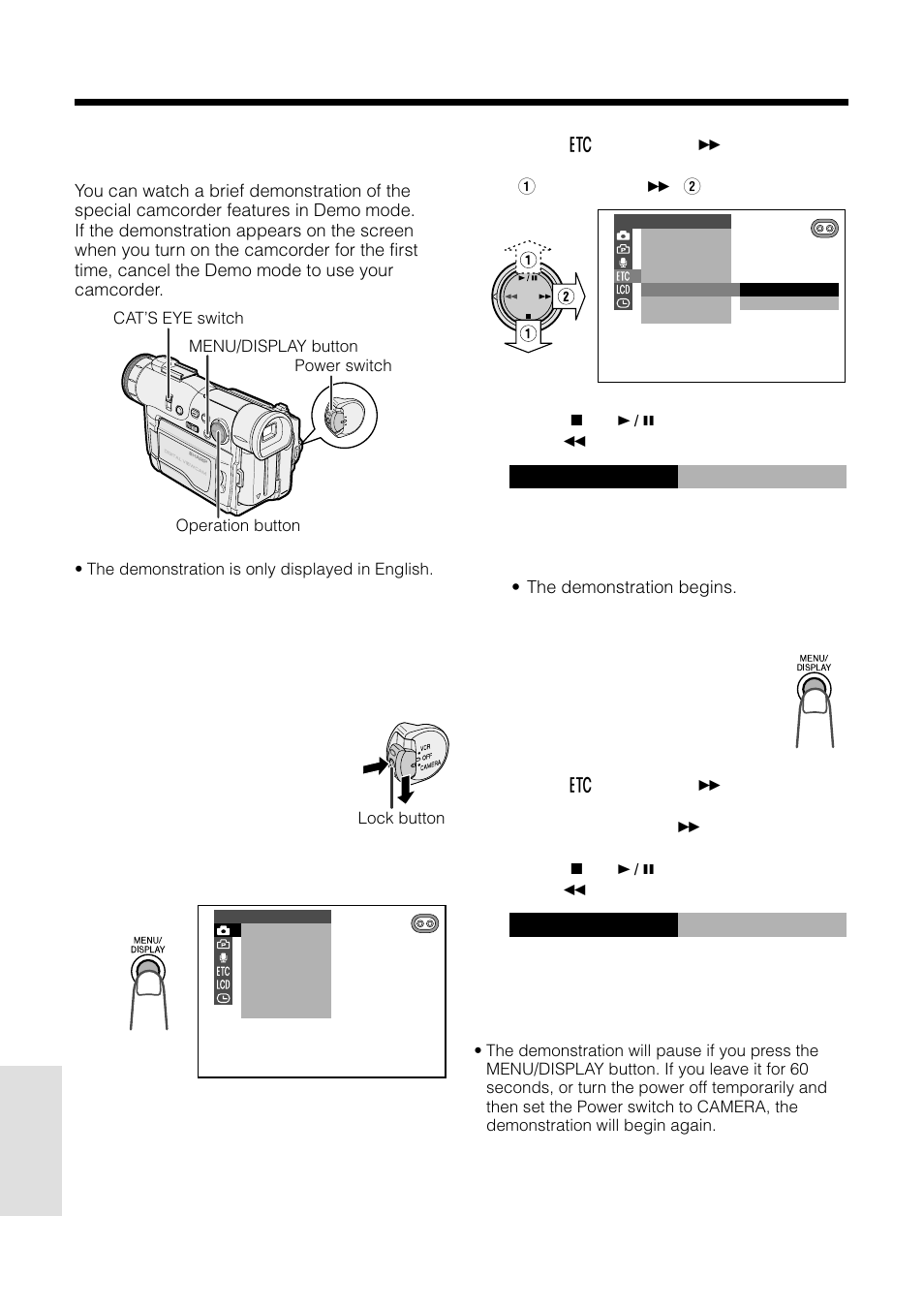 Demonstration mode, Of f demo mode, On demo mode | Sharp VL-WD250U User Manual | Page 82 / 92