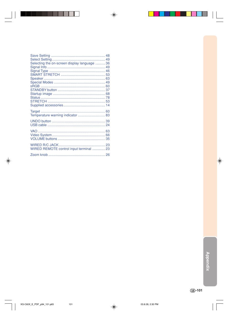 Appendix | Sharp XG-C60X User Manual | Page 105 / 106