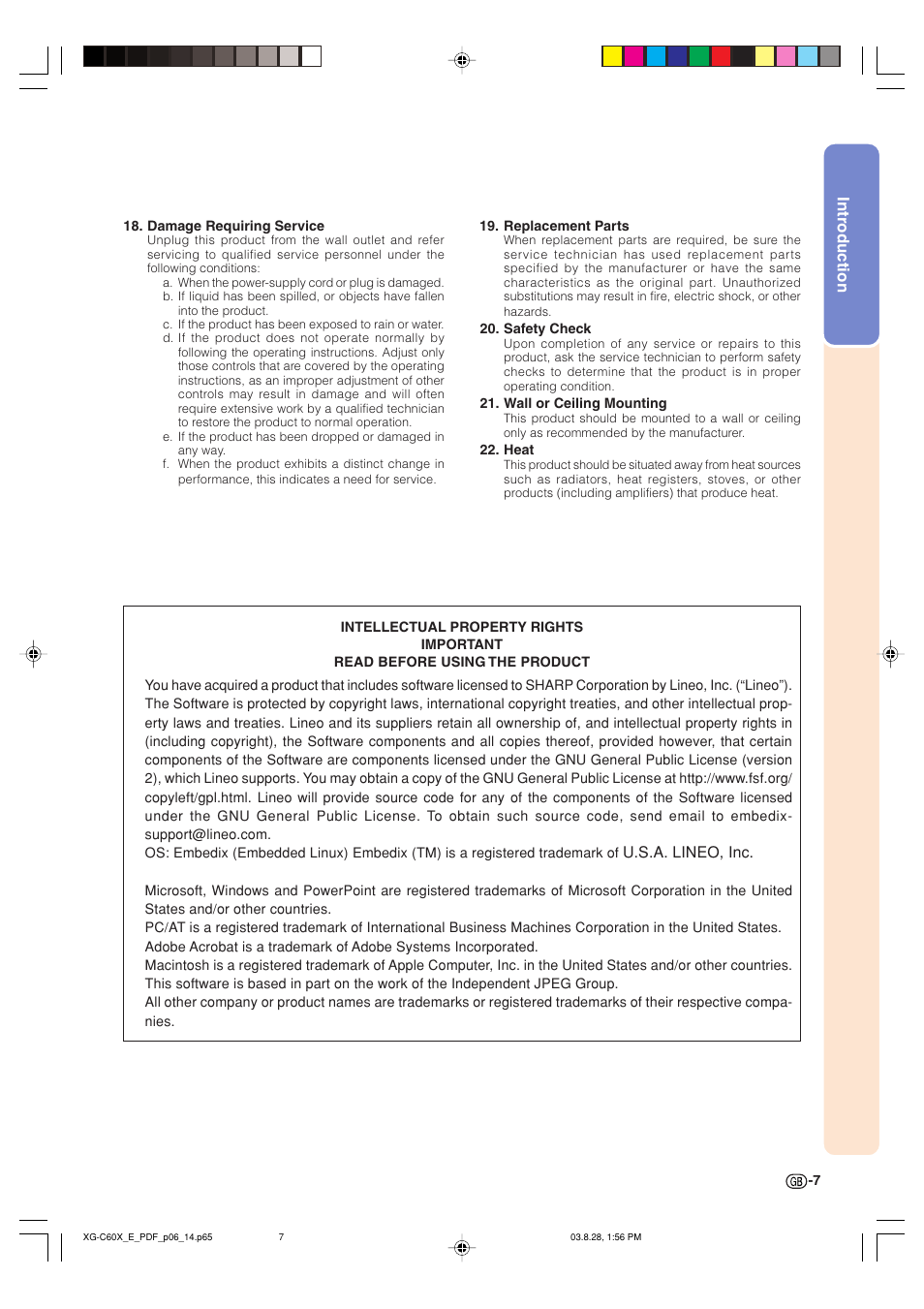 Sharp XG-C60X User Manual | Page 11 / 106