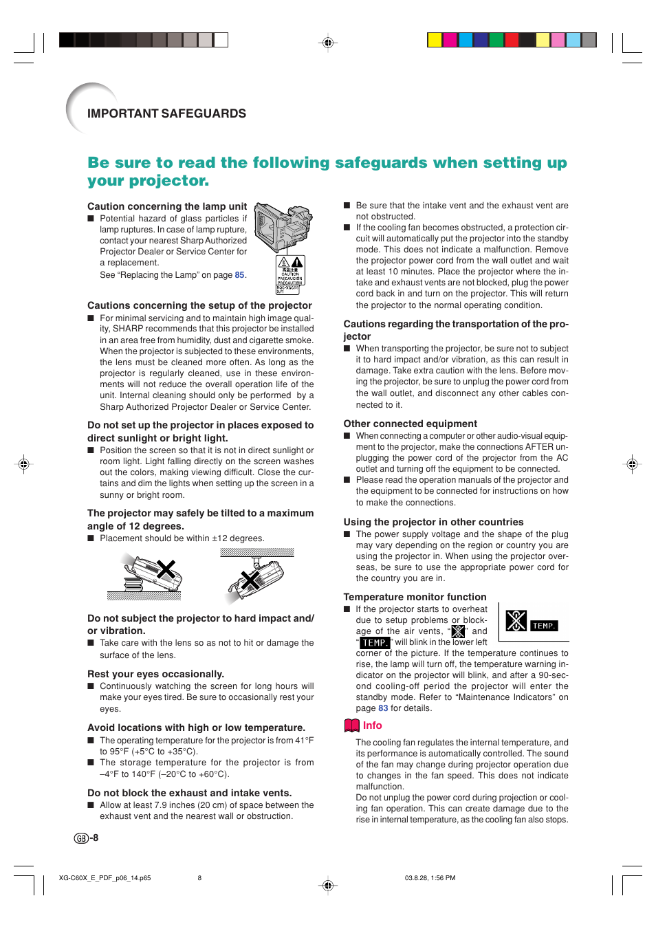 Important safeguards | Sharp XG-C60X User Manual | Page 12 / 106