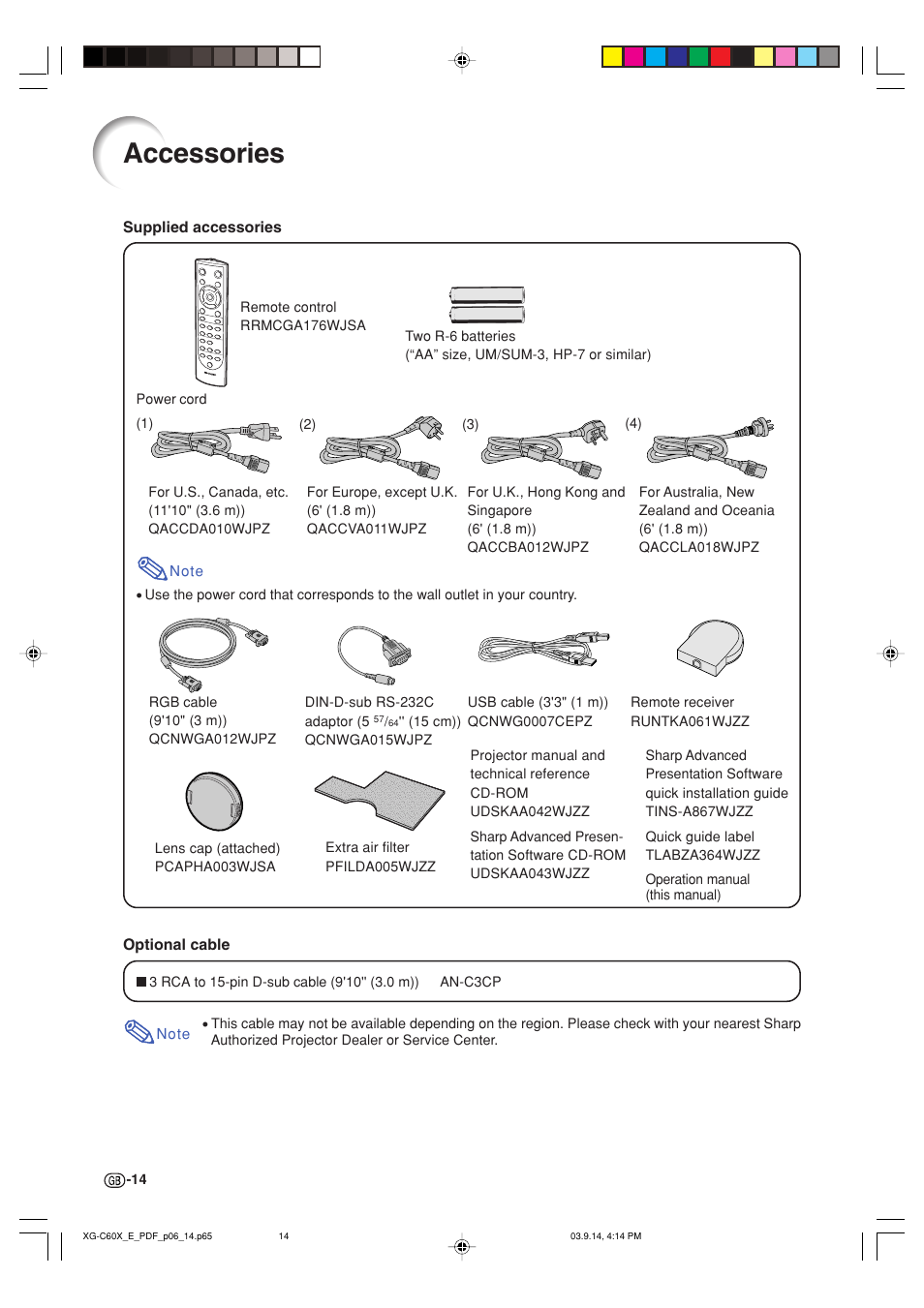 Accessories | Sharp XG-C60X User Manual | Page 18 / 106