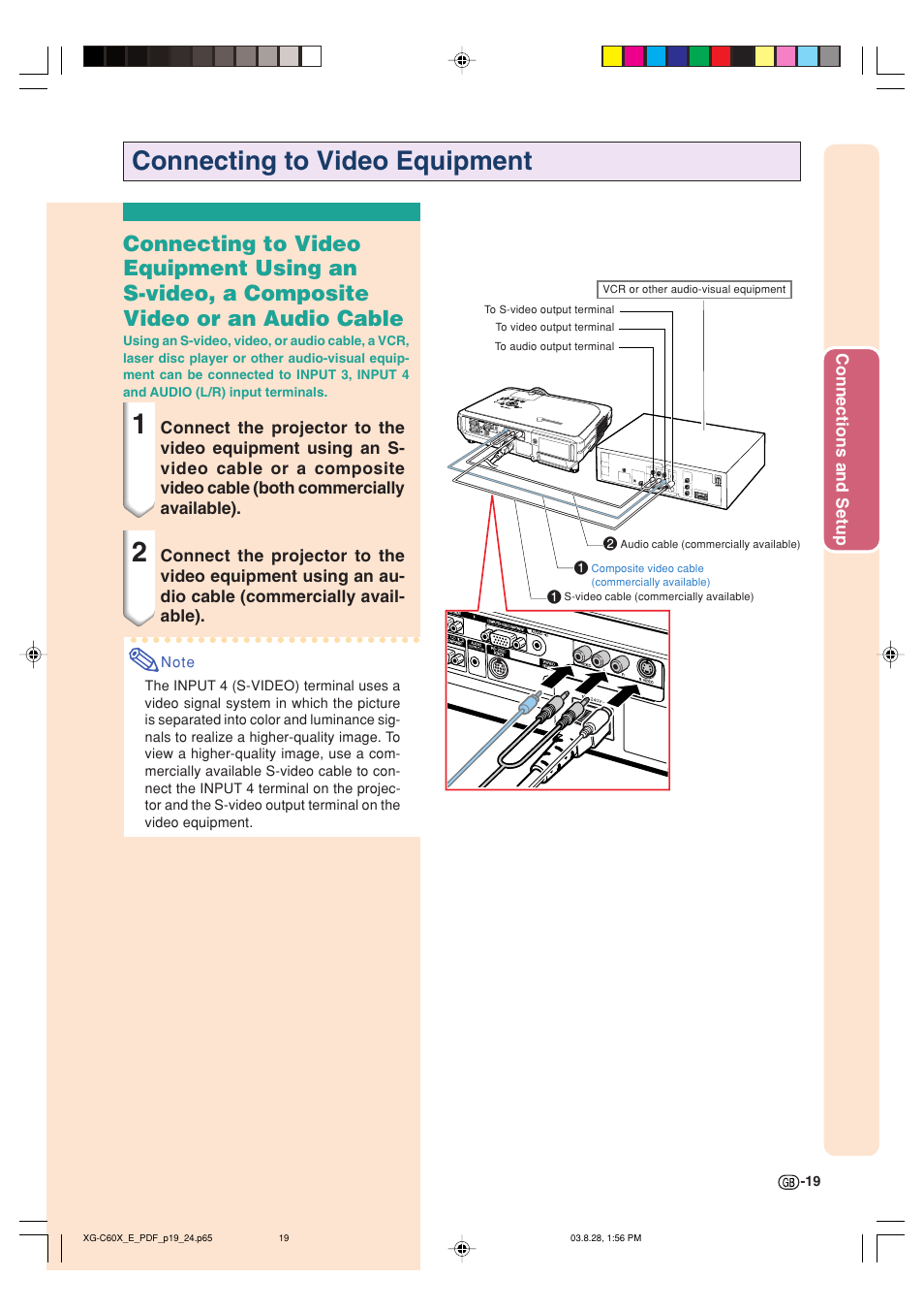 Connecting to video equipment | Sharp XG-C60X User Manual | Page 23 / 106