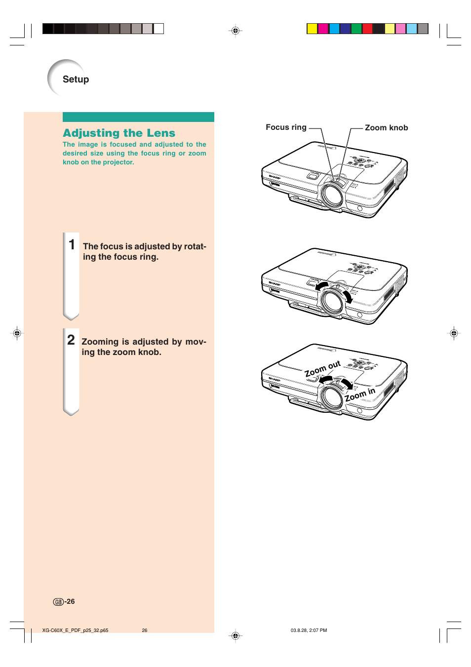 Adjusting the lens | Sharp XG-C60X User Manual | Page 30 / 106