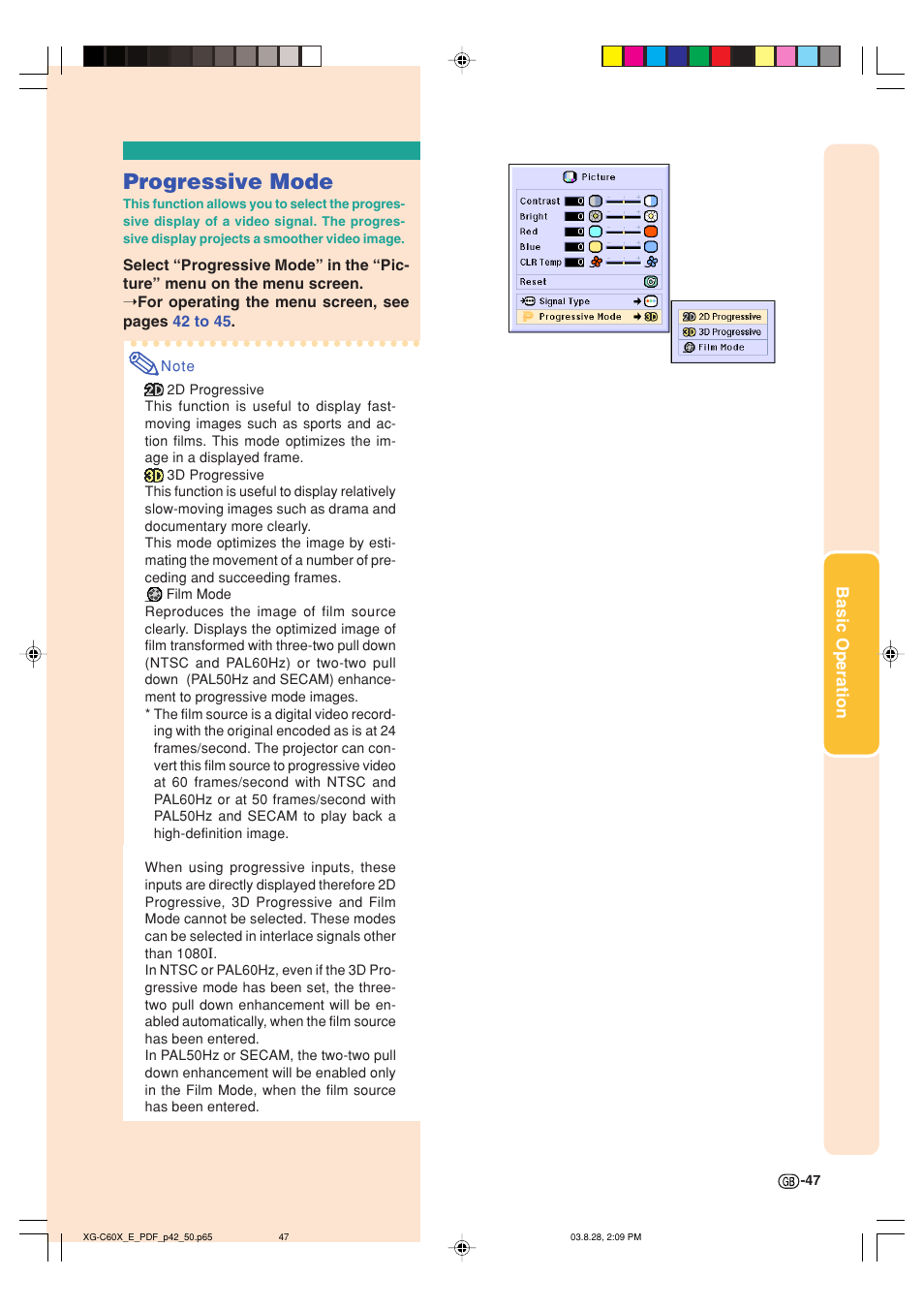 Progressive mode | Sharp XG-C60X User Manual | Page 51 / 106