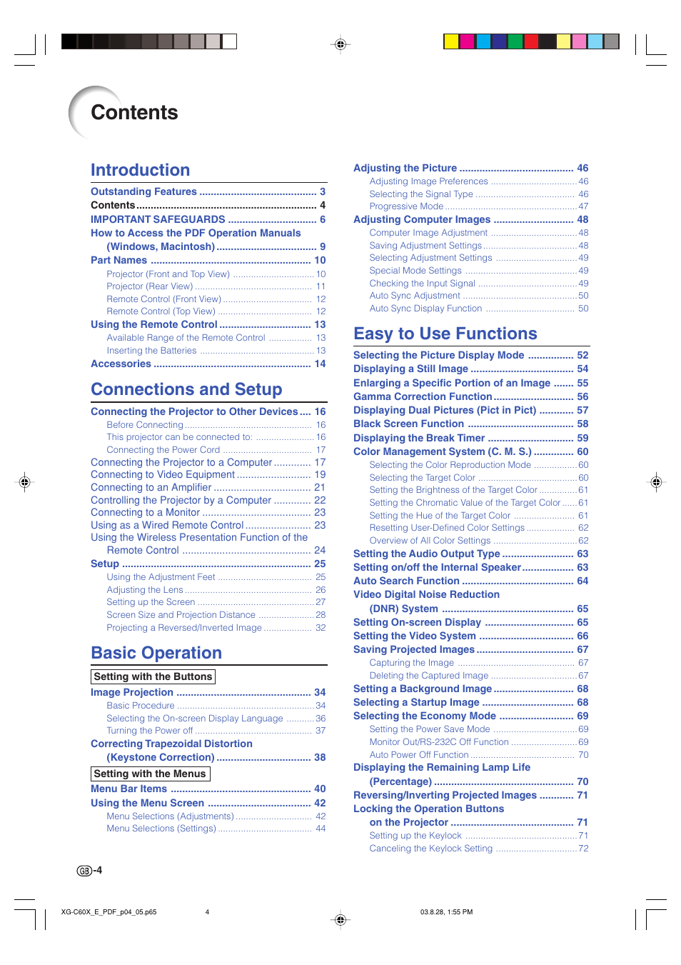 Sharp XG-C60X User Manual | Page 8 / 106