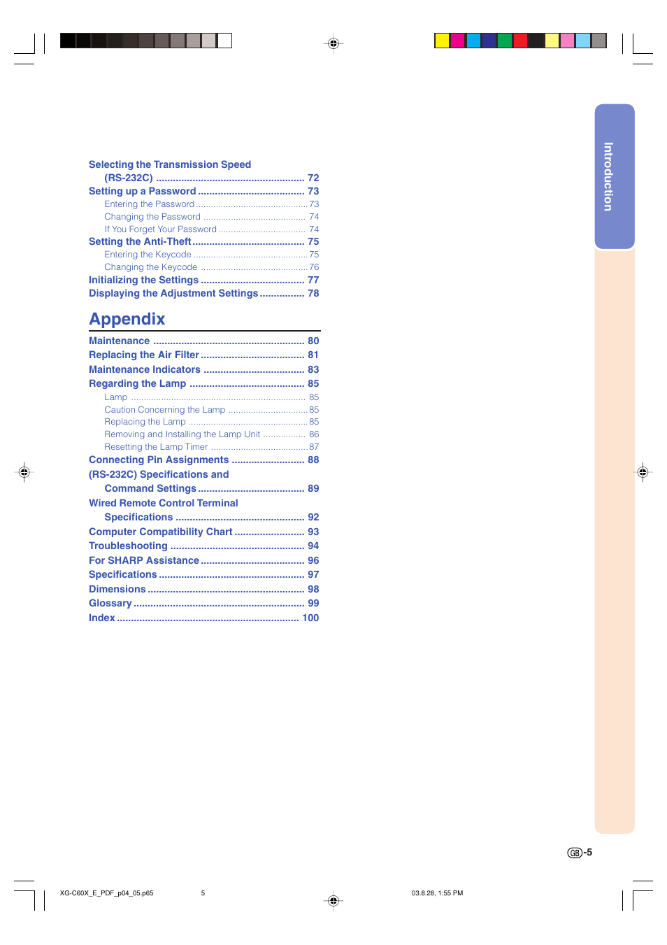 Appendix | Sharp XG-C60X User Manual | Page 9 / 106