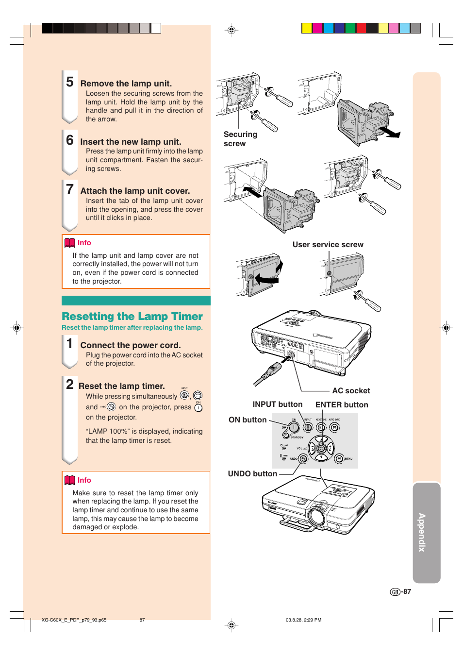 Resetting the lamp timer | Sharp XG-C60X User Manual | Page 91 / 106