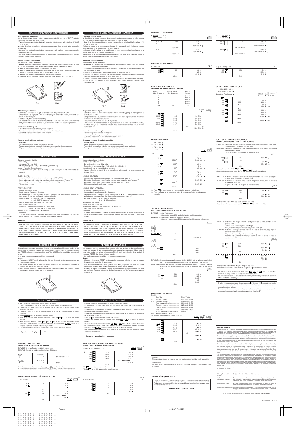 Sharp EL-1801PIII User Manual | Page 2 / 2