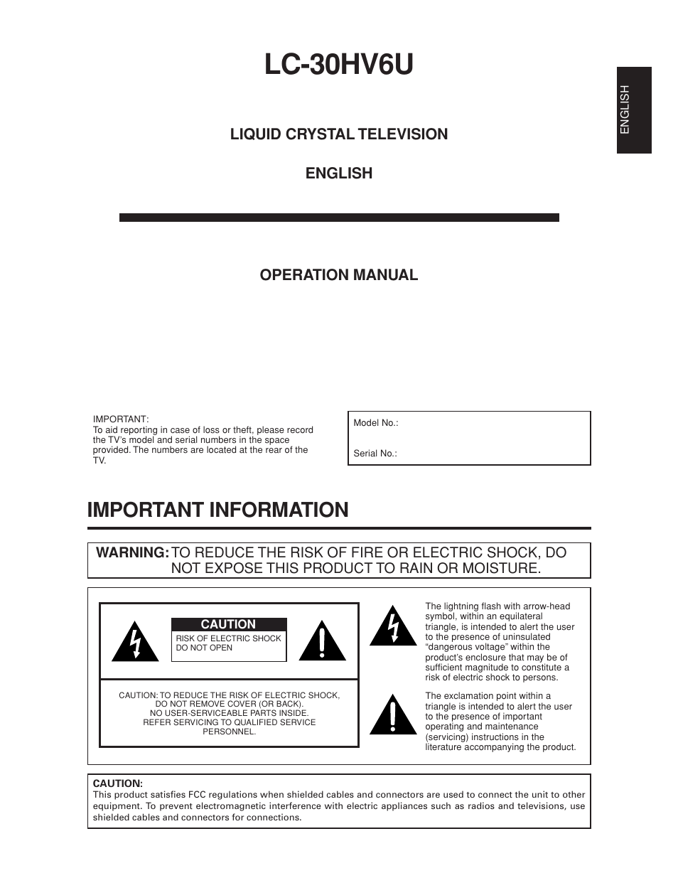 Sharp Aquos LC 30HV6U User Manual | 86 pages