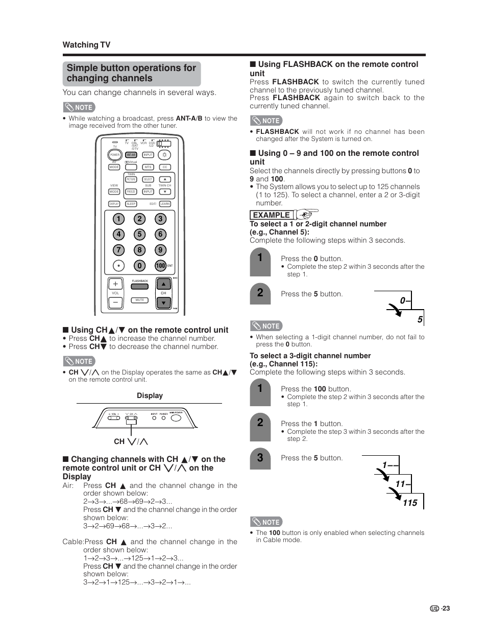 Simple button operations for changing channels | Sharp Aquos LC 30HV6U User Manual | Page 23 / 86