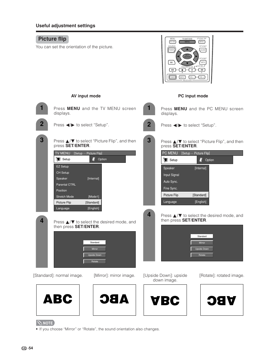Picture flip | Sharp Aquos LC 30HV6U User Manual | Page 54 / 86