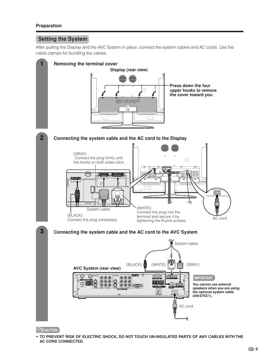 Setting the system | Sharp Aquos LC 30HV6U User Manual | Page 9 / 86