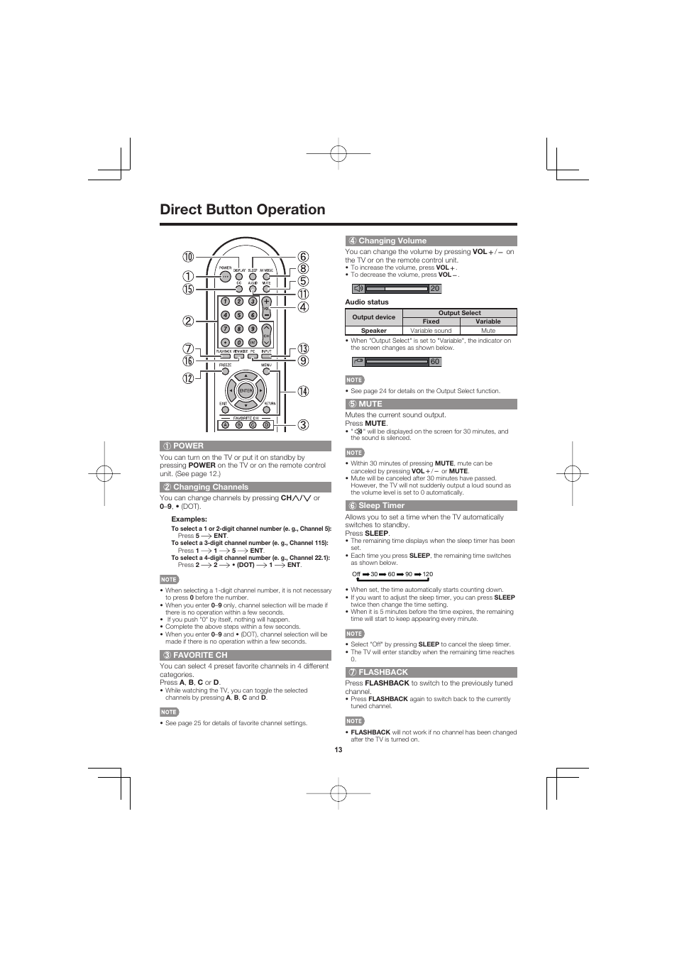 Direct button operation | Sharp Aquos LC C4067U User Manual | Page 13 / 32