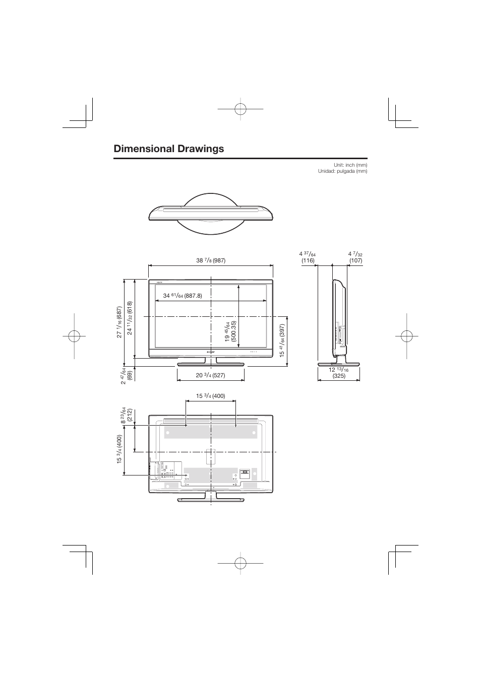 Dimensional drawings | Sharp Aquos LC C4067U User Manual | Page 32 / 32