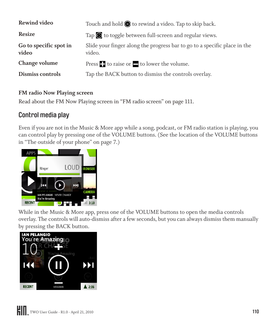 Control media play | Sharp KIN Two OMPB20ZU User Manual | Page 110 / 156