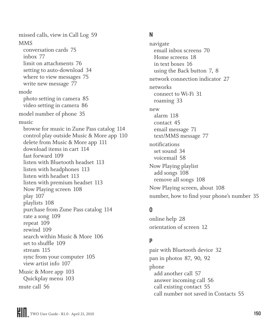 Sharp KIN Two OMPB20ZU User Manual | Page 150 / 156