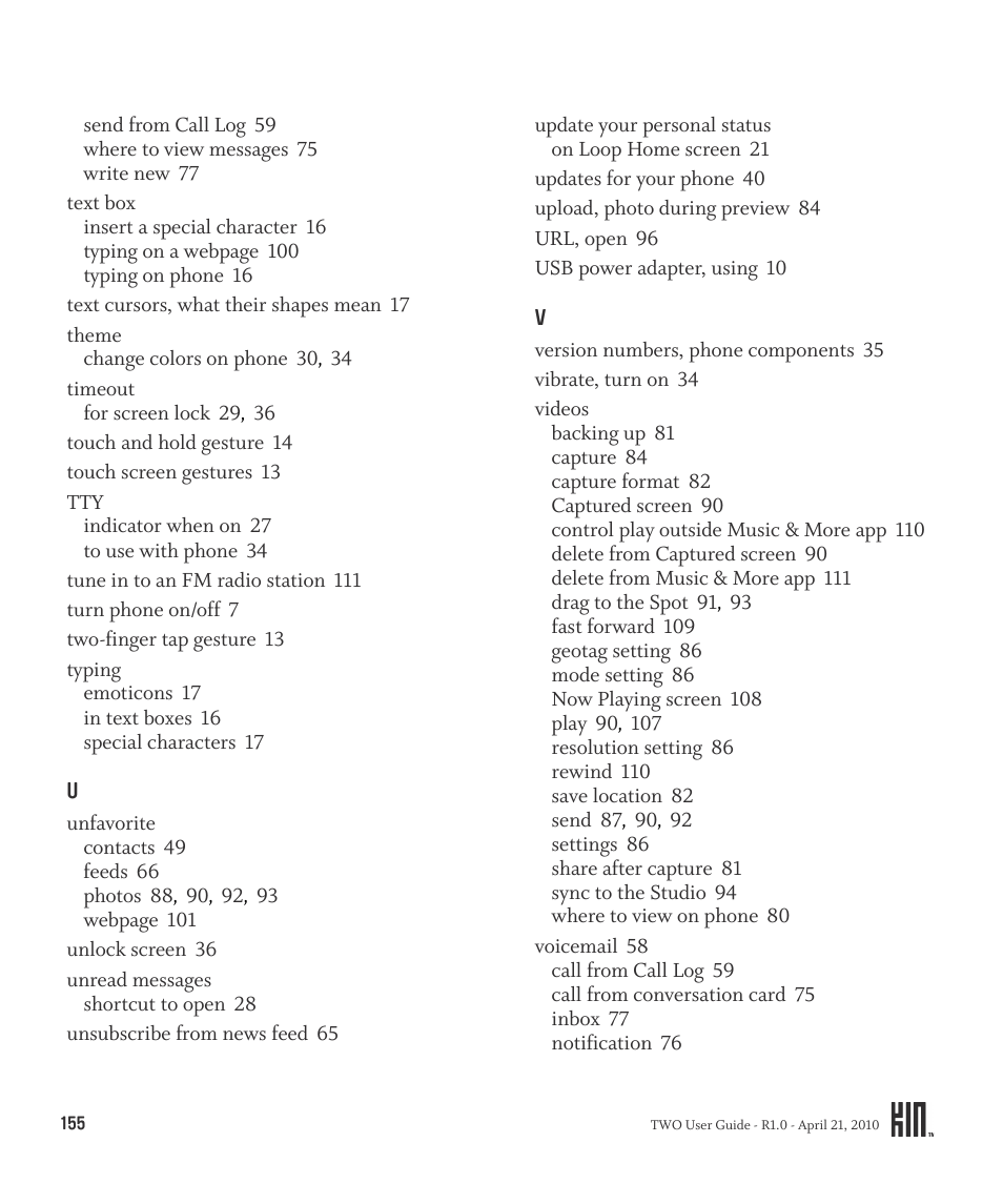 Sharp KIN Two OMPB20ZU User Manual | Page 155 / 156