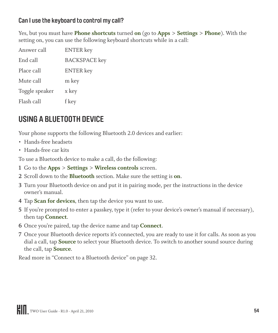 Using a bluetooth device | Sharp KIN Two OMPB20ZU User Manual | Page 54 / 156