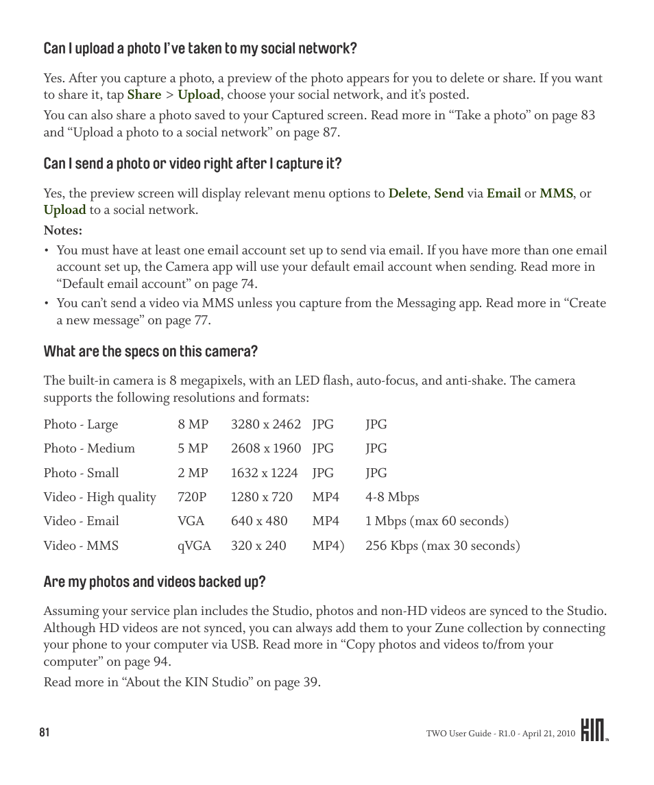 Sharp KIN Two OMPB20ZU User Manual | Page 81 / 156