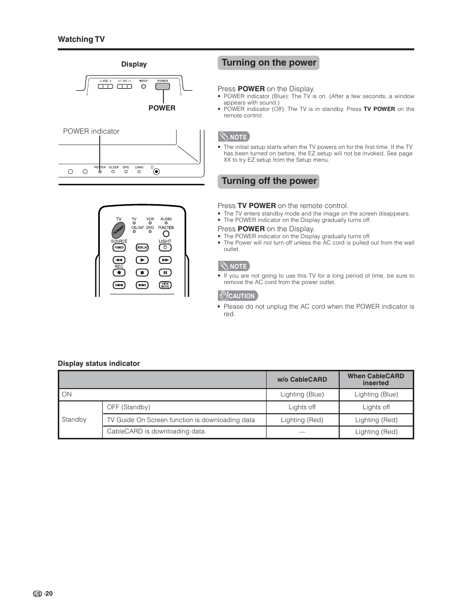 Turning on the power, Turning off the power | Sharp Aquos LC 26GD4U User Manual | Page 21 / 103