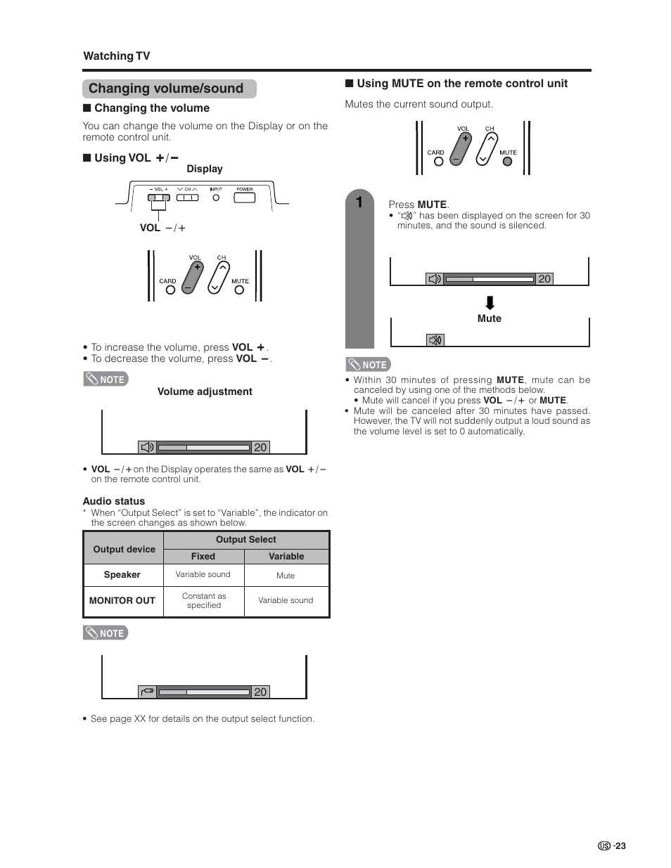 Changing volume/sound | Sharp Aquos LC 26GD4U User Manual | Page 24 / 103