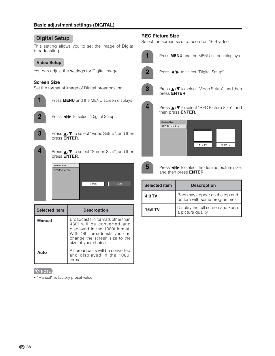 Digital setup | Sharp Aquos LC 26GD4U User Manual | Page 39 / 103