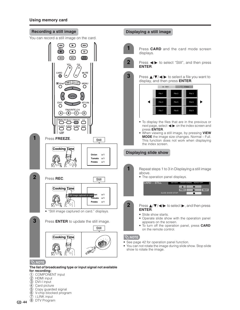 Displaying a still image, Displaying slide show | Sharp Aquos LC 26GD4U User Manual | Page 45 / 103