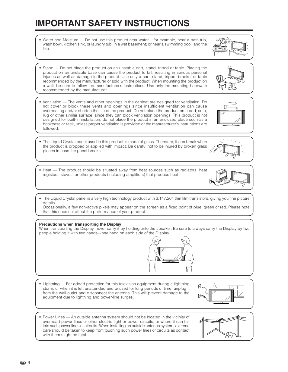 Important safety instructions | Sharp Aquos LC 26GD4U User Manual | Page 5 / 103