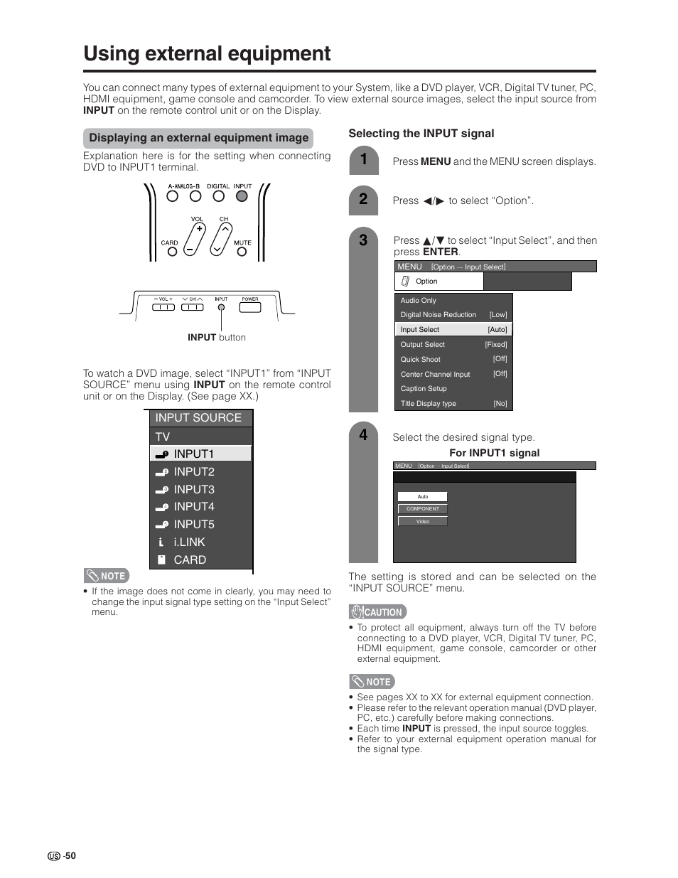 Using external equipment | Sharp Aquos LC 26GD4U User Manual | Page 51 / 103