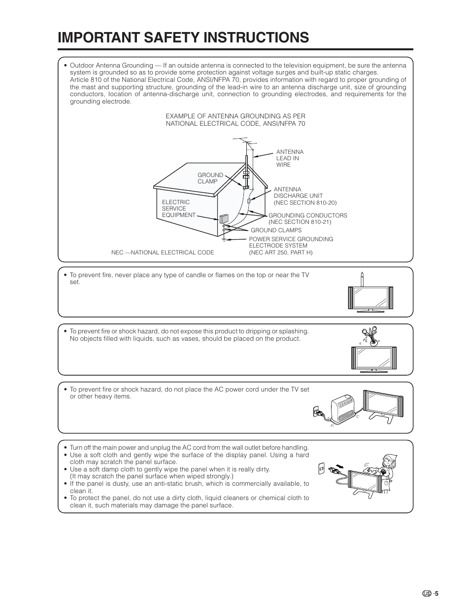 Important safety instructions | Sharp Aquos LC 26GD4U User Manual | Page 6 / 103