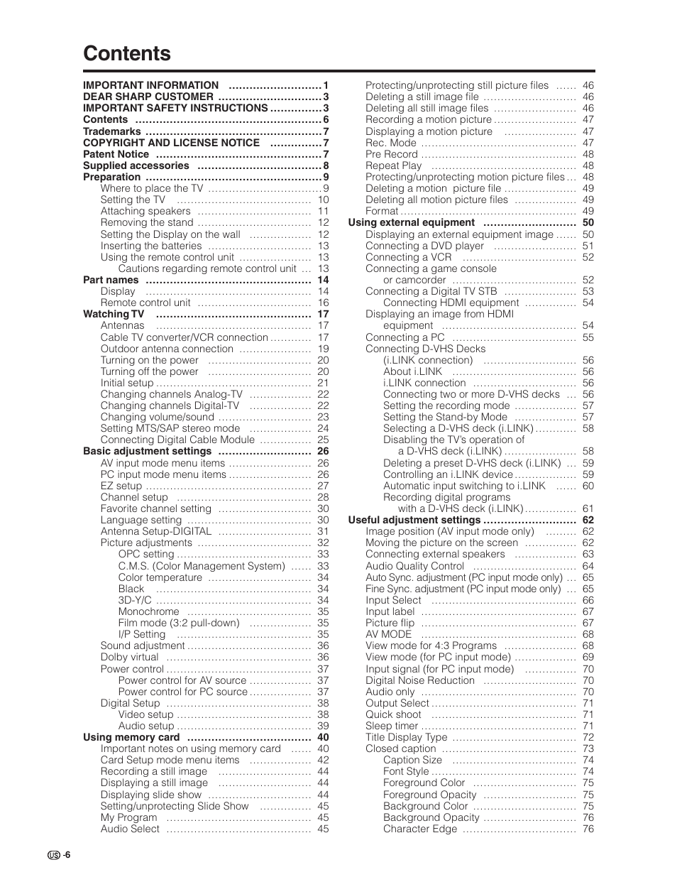 Sharp Aquos LC 26GD4U User Manual | Page 7 / 103