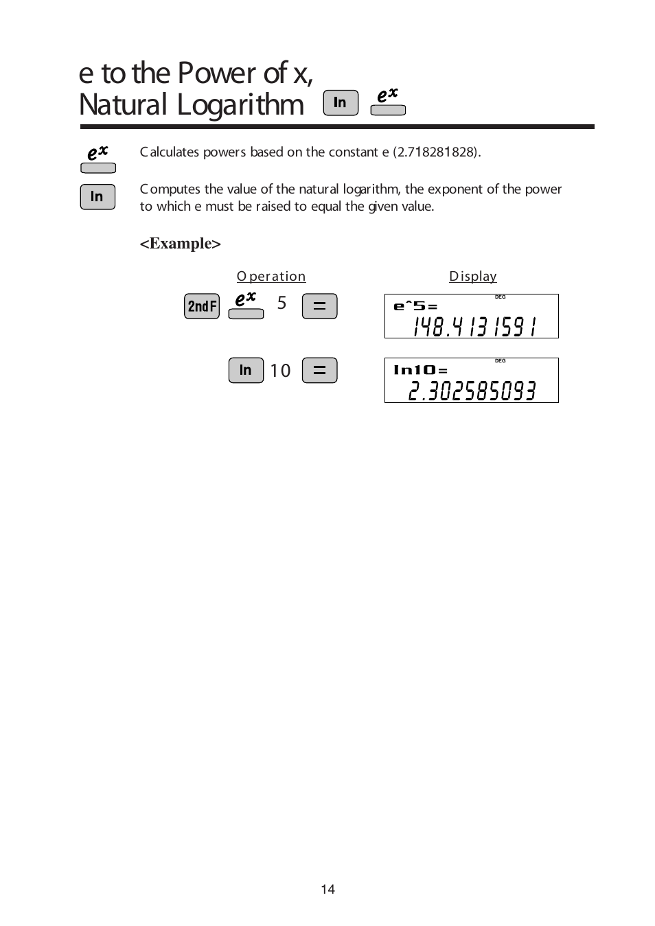 E to the power of x, natural logarithm | Sharp W Series User Manual | Page 15 / 33