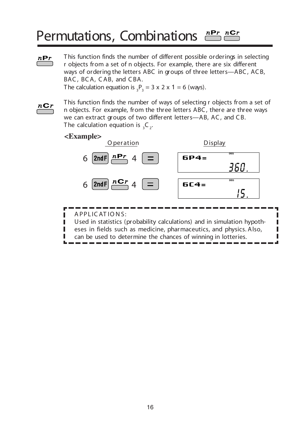 Permutations, combinations, Example | Sharp W Series User Manual | Page 17 / 33