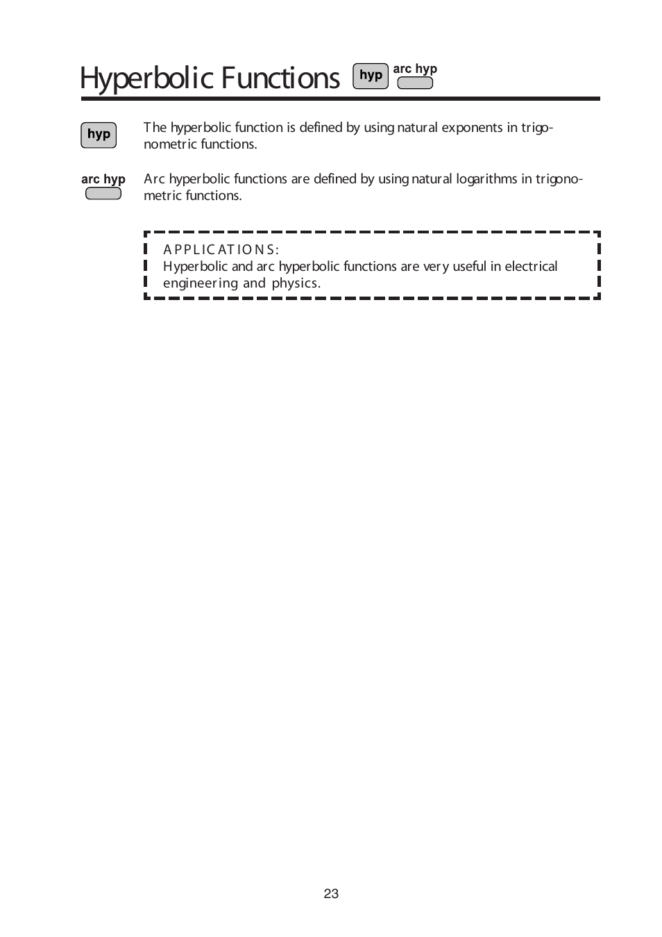 Hyperbolic functions | Sharp W Series User Manual | Page 24 / 33