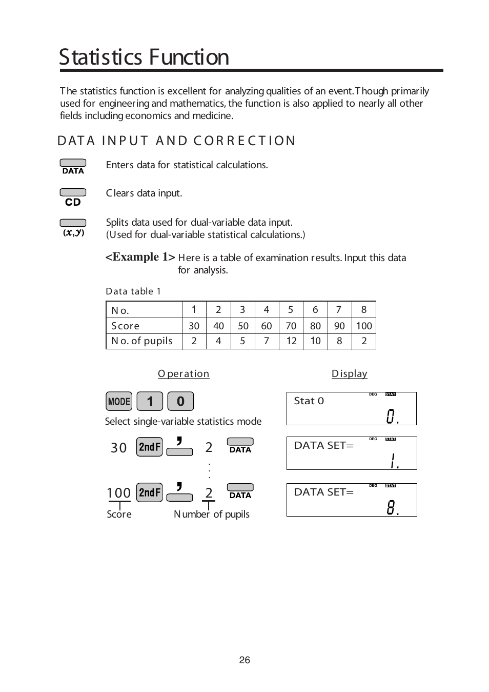 Statistics function, Example 1 | Sharp W Series User Manual | Page 27 / 33