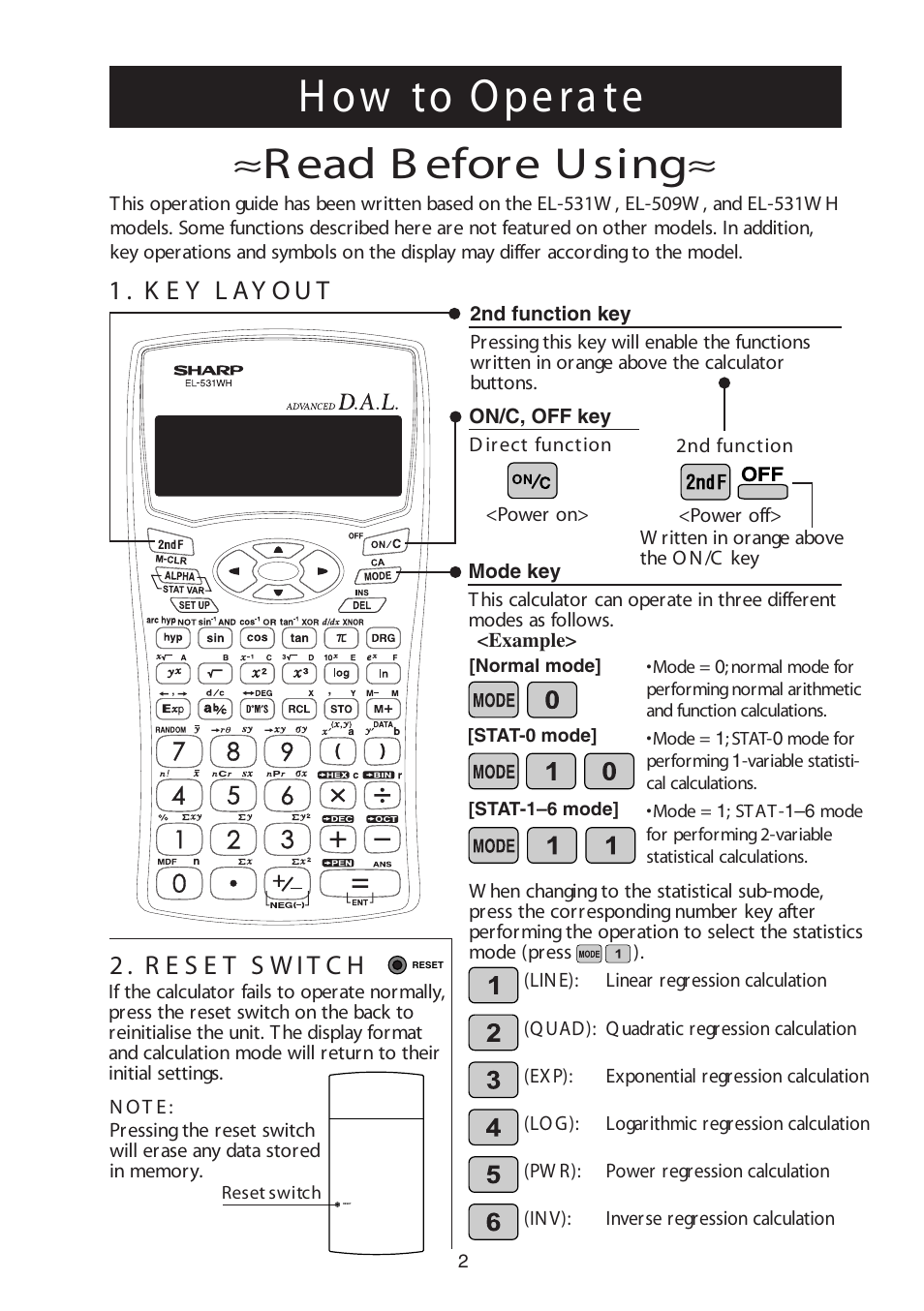 H ow to o pe ra te, Read b efore using | Sharp W Series User Manual | Page 3 / 33