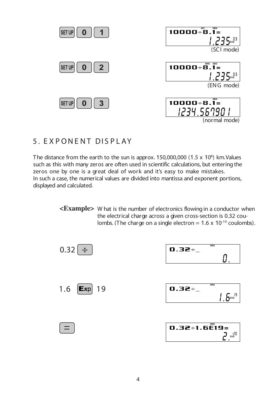 Example, Coulombs), Sc i mode) | En g mode), Normal mode) | Sharp W Series User Manual | Page 5 / 33