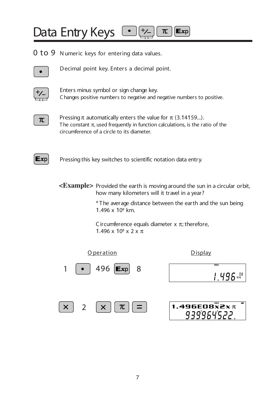 Data entry keys, 0 to 9, Example | Sharp W Series User Manual | Page 8 / 33