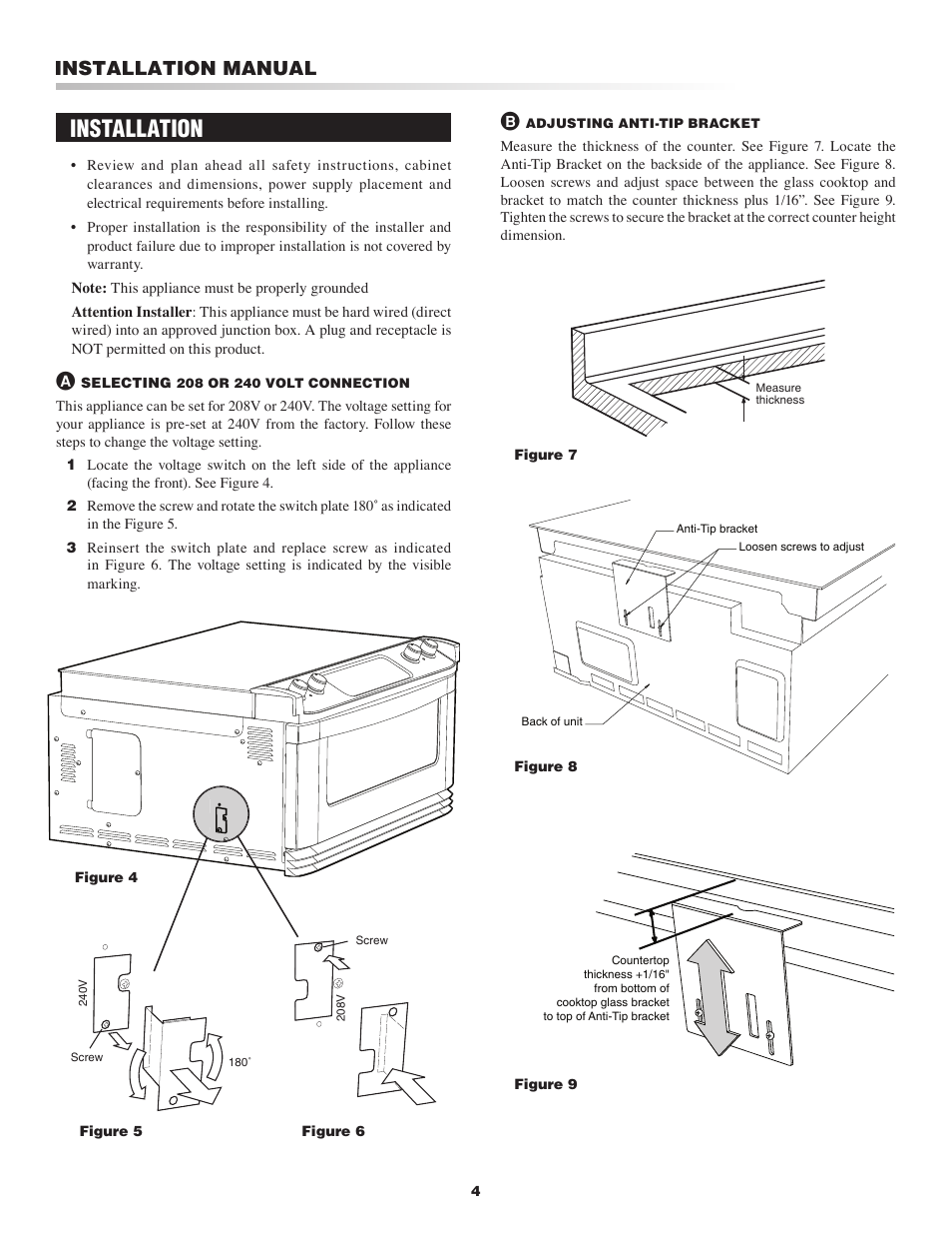 Installation, Installation manual | Sharp Cooktop User Manual | Page 4 / 8