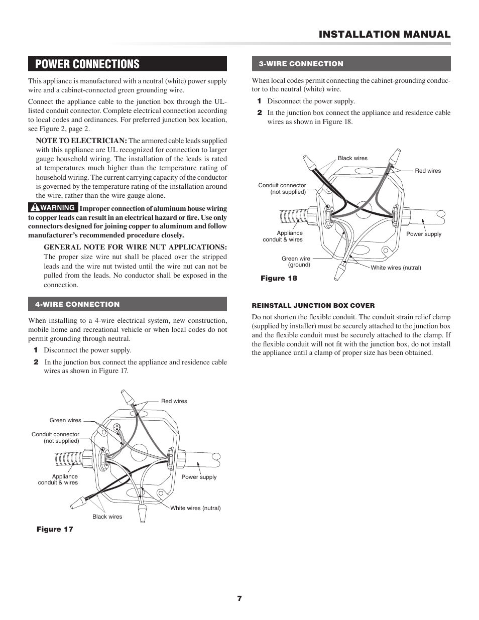 Power connections, Installation manual | Sharp Cooktop User Manual | Page 7 / 8